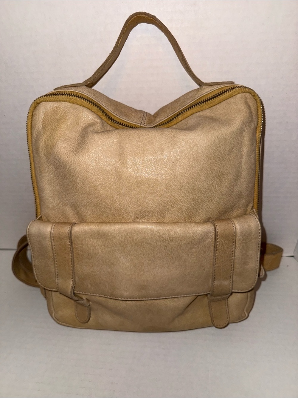 latico Tan Leather Backpack with Front Flap Pocket
